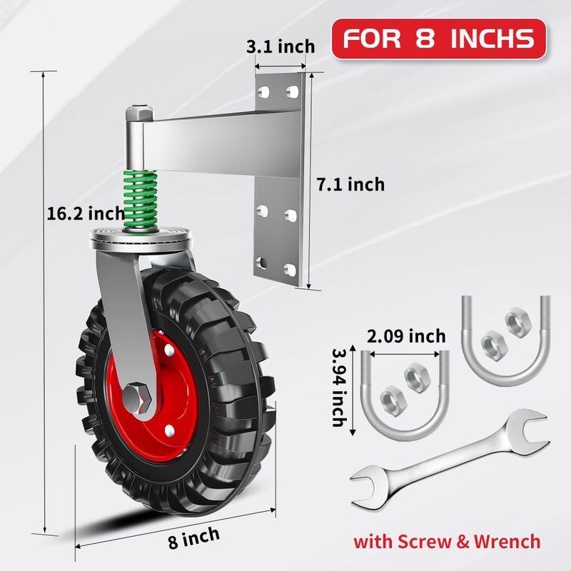 uscaster Gate Wheel 8inch Fence Gate Wheel for Metal Tube Gate 600lb Capacity 360 Degree Rotation Spring-Loaded Heavy Duty Gate Caster with Screws & Screwdriver - Image 4